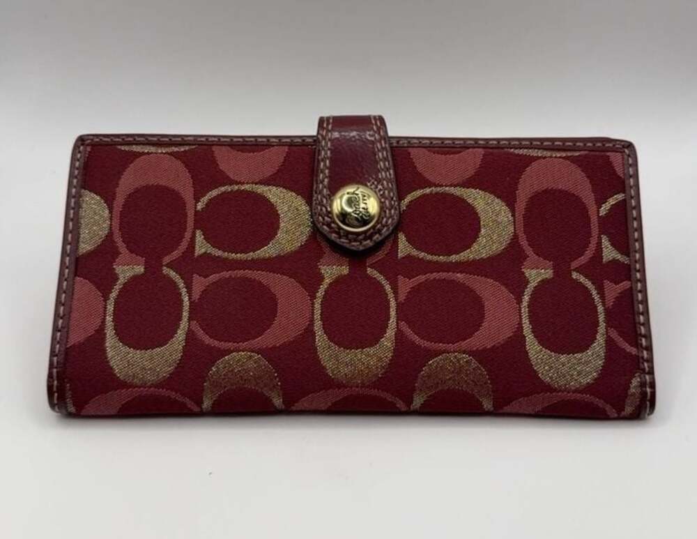 Coach Signature C Logo Snap Long Wallet in Burgundy